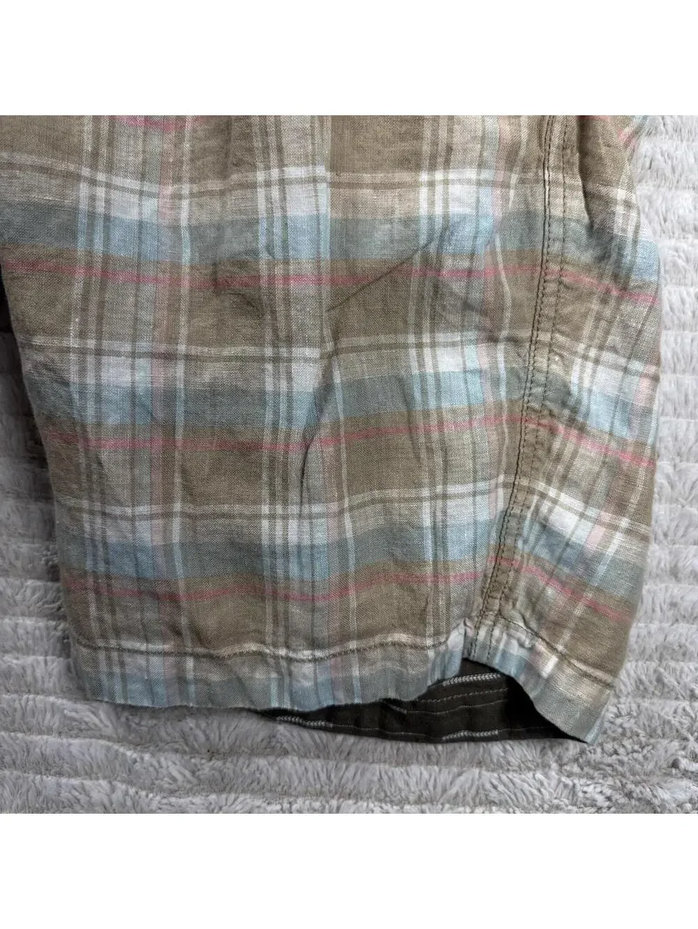 Tommy Bahama Shorts Mens‎ 32x9” Beige Plaid Reversible Green 100% Linen Summer